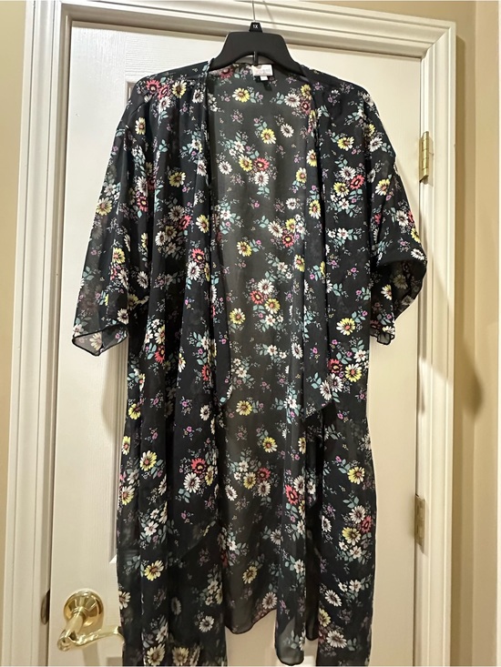 LuLaRoe Sweaters - LuLaRoe Black Floral Sheer Kimono/Cardigan with Yellow Pink White Flowers